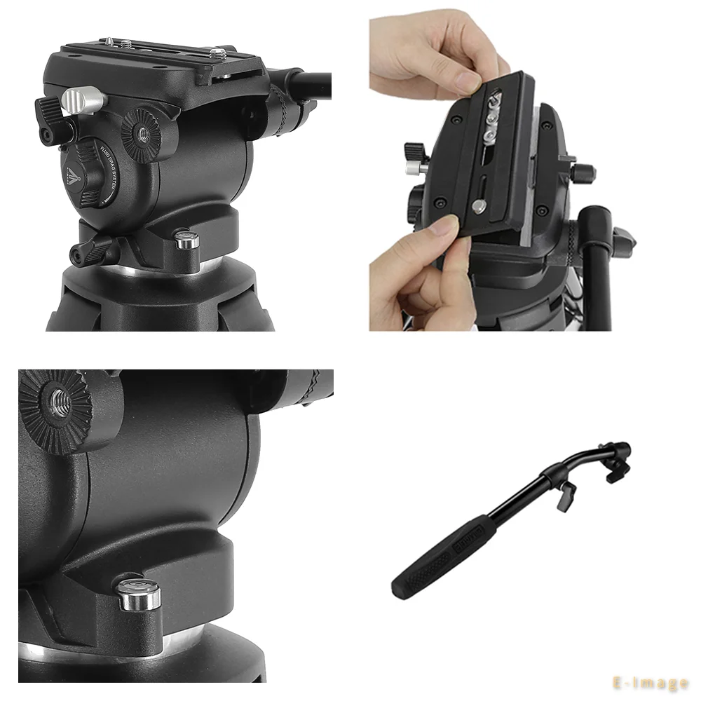 Video Tripod Fluid Head 75Mm - 2026 E-IMAGE EK650 Profesional Kompak Ukuran