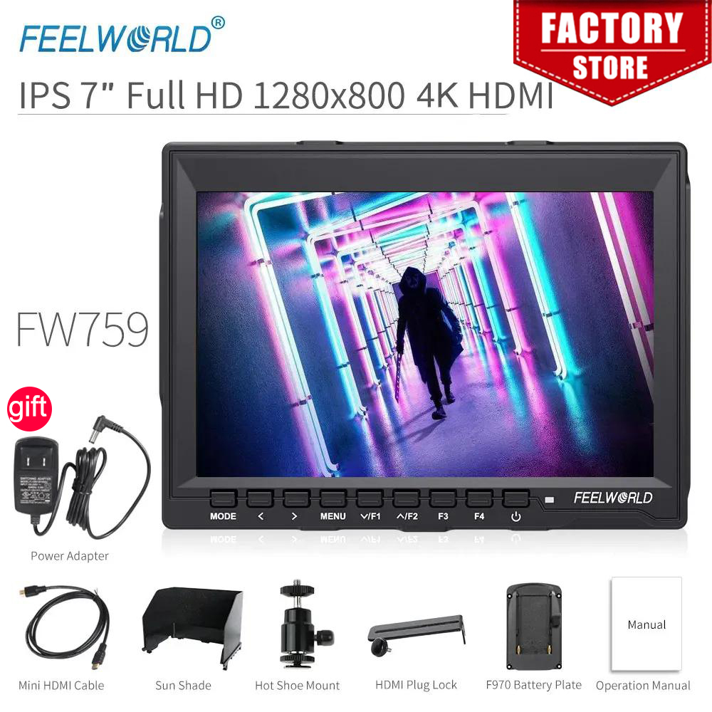 Camera Monitor 7 Inch Hdmi 4K - FEELWORLD FW759 Monitor Lapangan Kamera DSLR