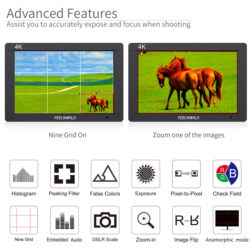 FEELWORLD Monitor Kamera 7 inc - Camera Monitor 7 Inch Hdmi 4K ulasan dan harga